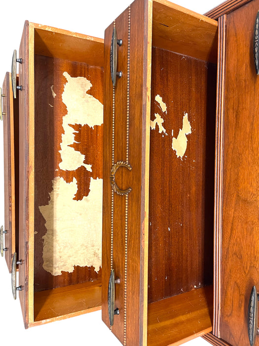 Vintage Mid-Century Highboy Dresser by John Stuart-Five-Drawer Chest with Carved Laurel Detail