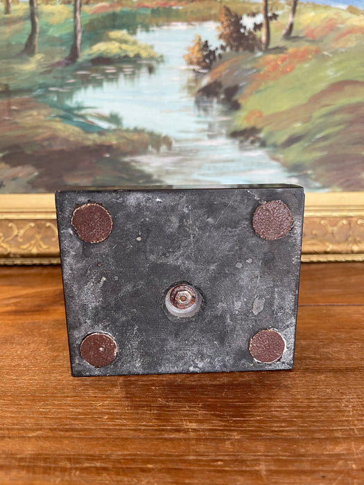 Vintage Brass Toned Double-Arm Candle Holder on Possibly Marble and Onyx Base