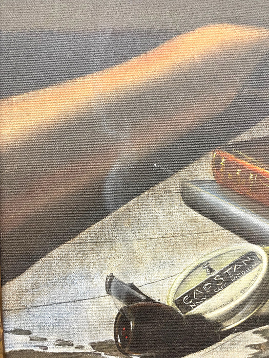 Vintage Still Life Painting with Bottle, Book, Pipe - Signed by Cannon