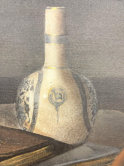 Vintage Still Life Painting with Bottle, Book, Pipe - Signed by Cannon