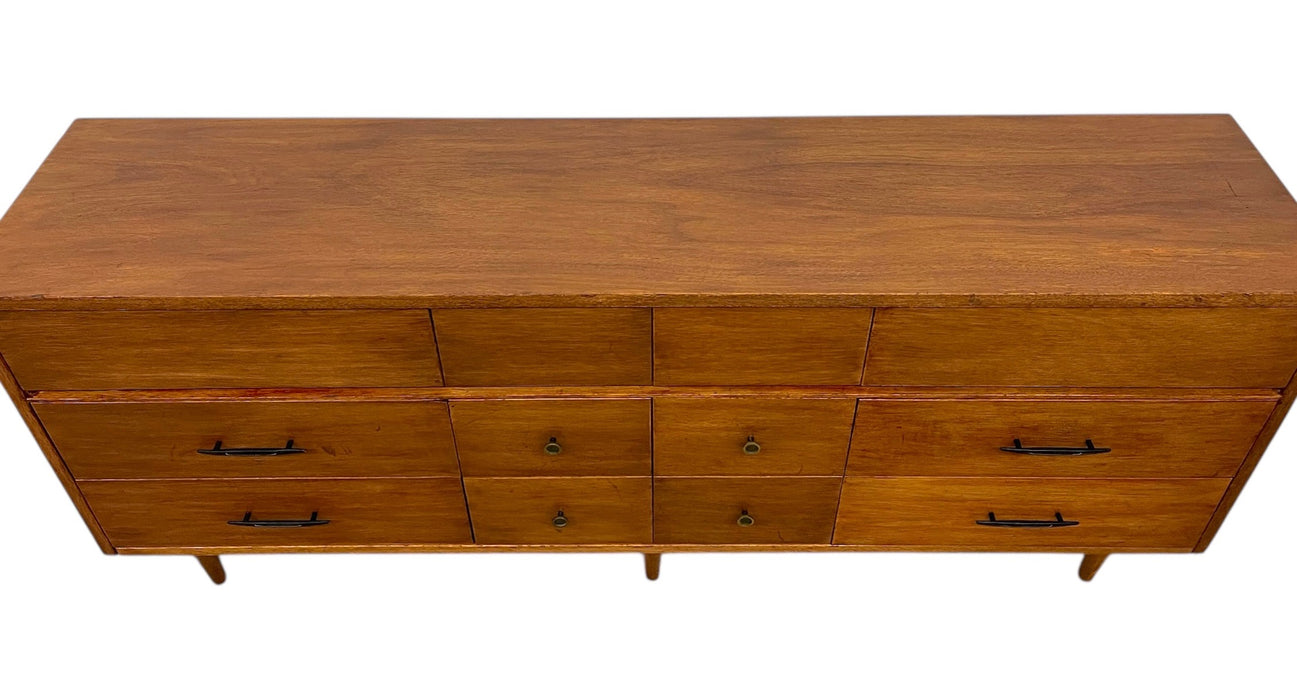 Vintage Mid-Century Modern 12-Drawer Lowboy Dresser on Tapered Legs
