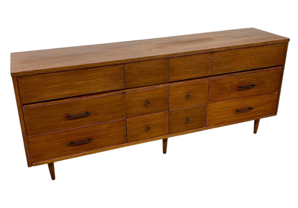 Vintage Mid-Century Modern 12-Drawer Lowboy Dresser on Tapered Legs