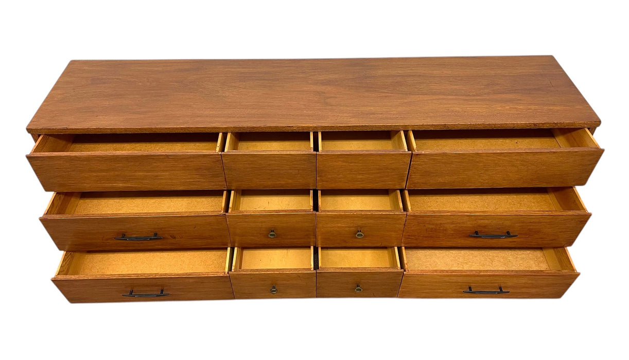 Vintage Mid-Century Modern 12-Drawer Lowboy Dresser on Tapered Legs