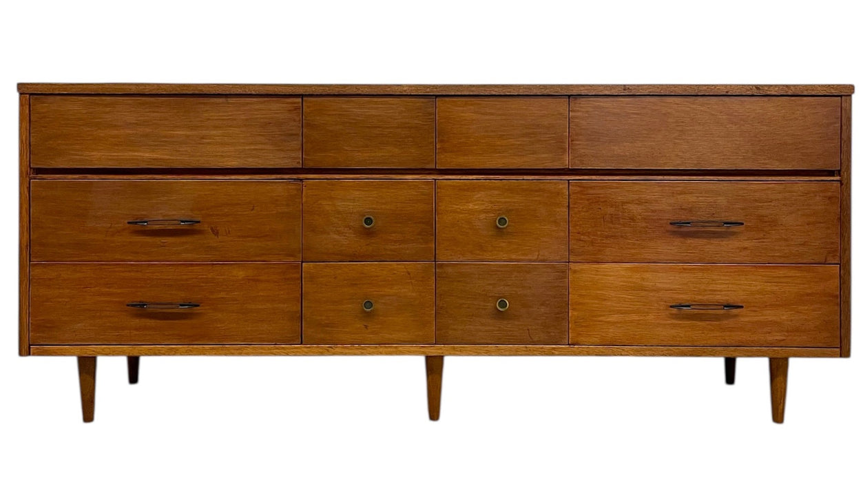Vintage Mid-Century Modern 12-Drawer Lowboy Dresser on Tapered Legs