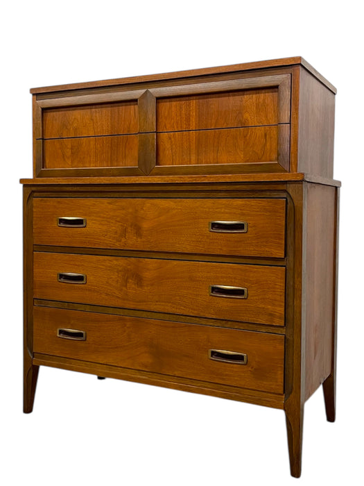 Vintage Mid-Century Modern Highboy Dresser with Sculpted Drawer Fronts
