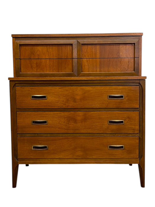 Vintage Mid-Century Modern Highboy Dresser with Sculpted Drawer Fronts