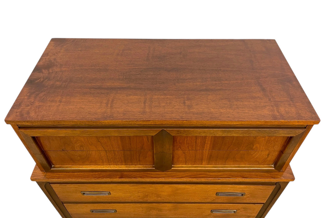 Vintage Mid-Century Modern Highboy Dresser with Sculpted Drawer Fronts