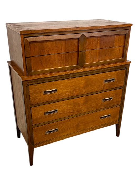 Vintage Mid-Century Modern Highboy Dresser with Sculpted Drawer Fronts