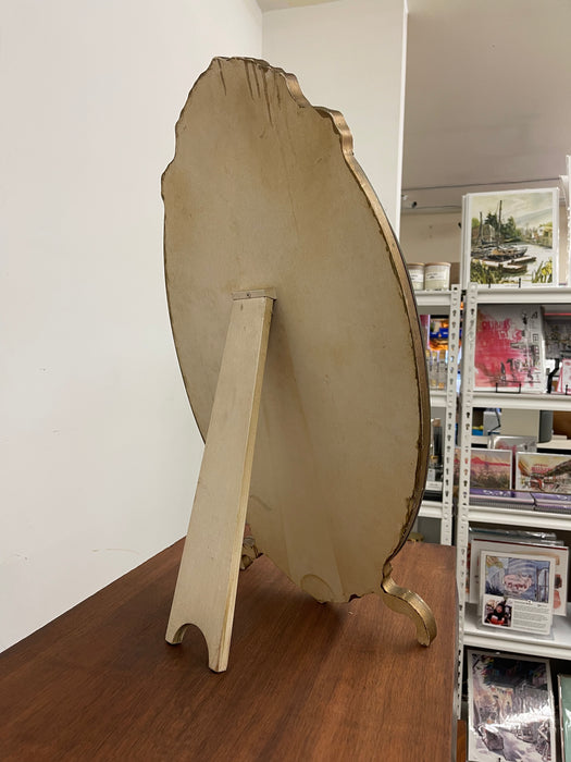 Vintage Oval Vanity Mirror with Hand-Painted Floral Frame and Easel back