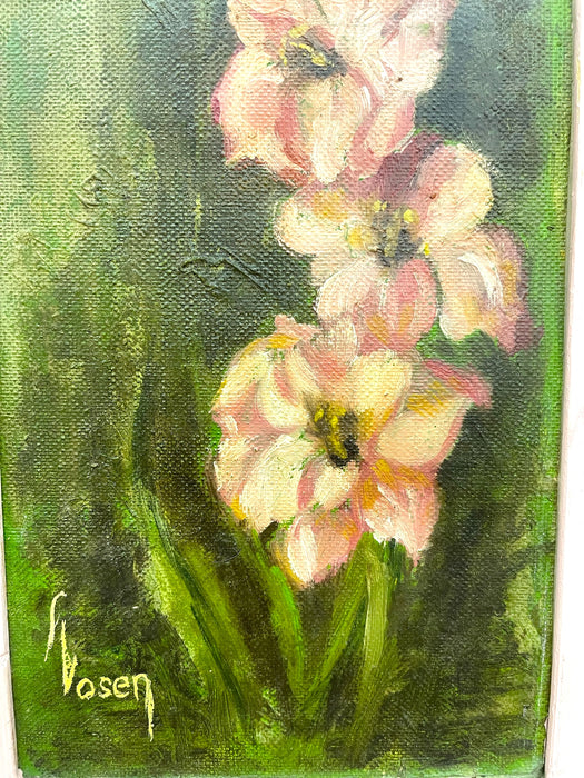 Vintage Framed Floral Painting on Canvas, Signed