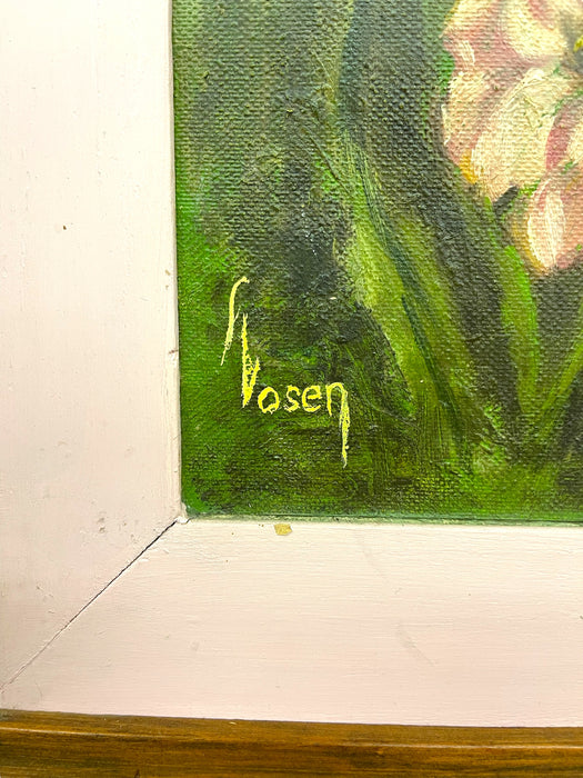 Vintage Framed Floral Painting on Canvas, Signed