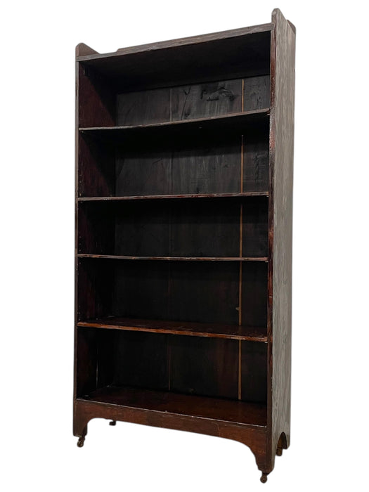 Decorative Wooden Bookcase on Casters - Early 20th Century Open-Shelf Storage