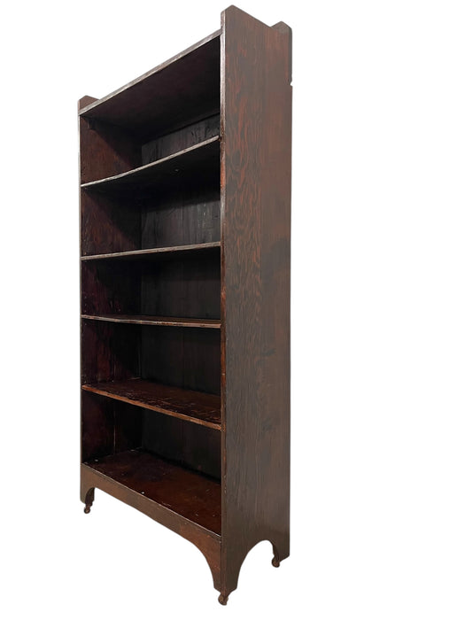 Decorative Wooden Bookcase on Casters - Early 20th Century Open-Shelf Storage