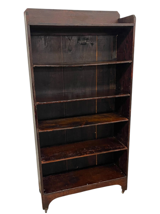 Decorative Wooden Bookcase on Casters - Early 20th Century Open-Shelf Storage