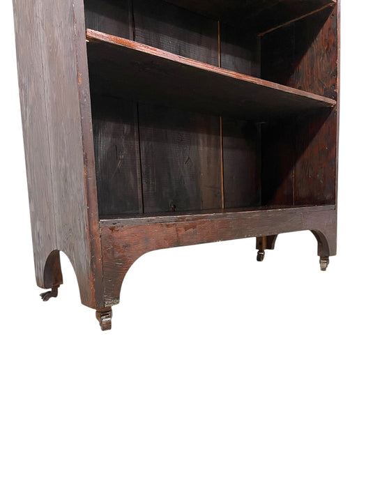 Decorative Wooden Bookcase on Casters - Early 20th Century Open-Shelf Storage
