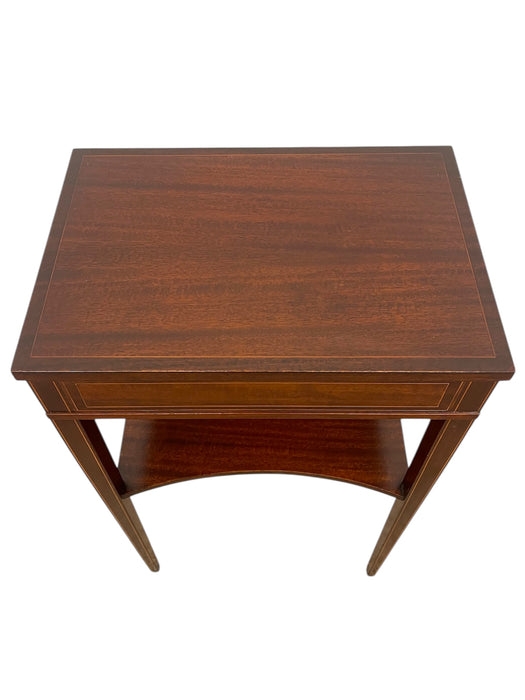 Vintage Inlaid Side Table with Lower Shelf and Tapered Legs