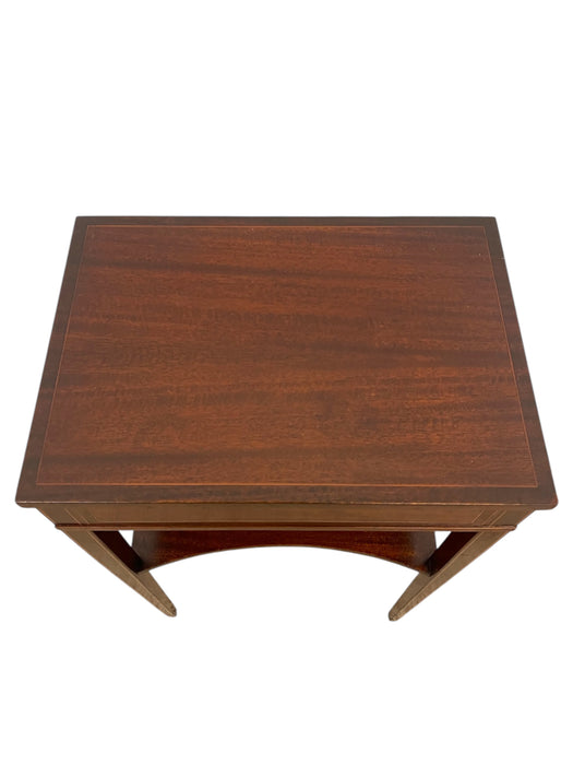 Vintage Inlaid Side Table with Lower Shelf and Tapered Legs