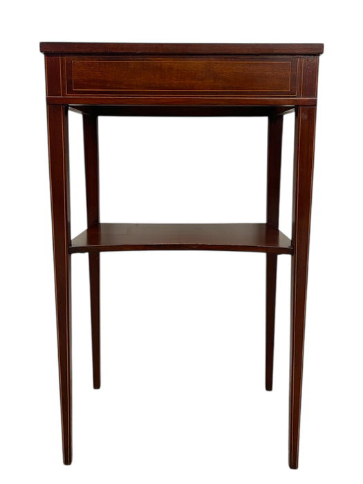 Vintage Inlaid Side Table with Lower Shelf and Tapered Legs