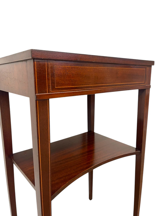 Vintage Inlaid Side Table with Lower Shelf and Tapered Legs