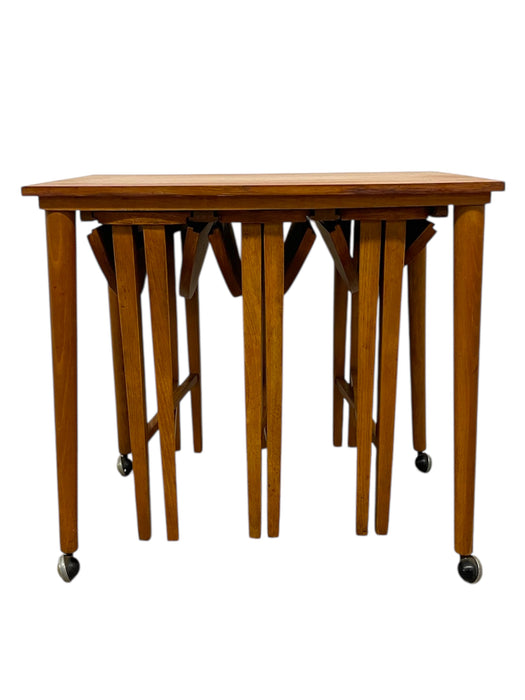 Vintage Mid-Century Modern Nesting Table Set with Three Round Stowaway Stools/Tables on Casters - UK Import