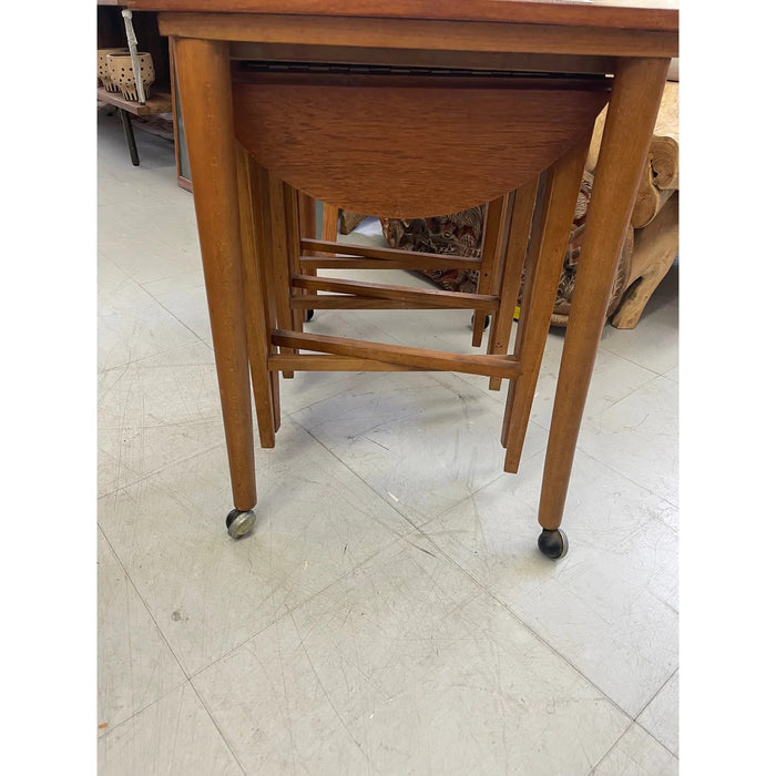 Vintage Mid-Century Modern Nesting Table Set with Three Round Stowaway Stools/Tables on Casters - UK Import