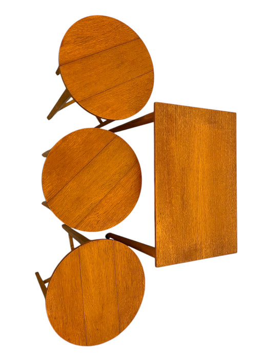 Vintage Mid-Century Modern Nesting Table Set with Three Round Stowaway Stools/Tables on Casters - UK Import
