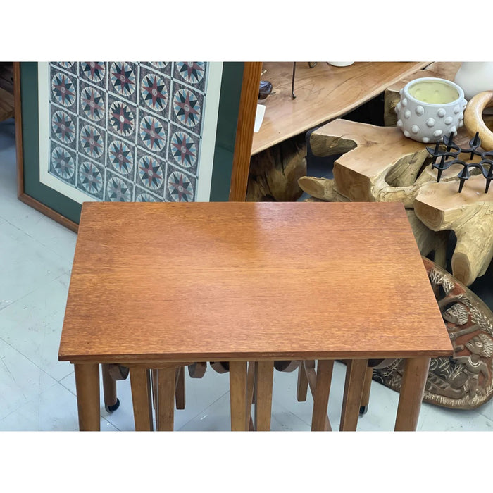 Vintage Mid-Century Modern Nesting Table Set with Three Round Stowaway Stools/Tables on Casters - UK Import