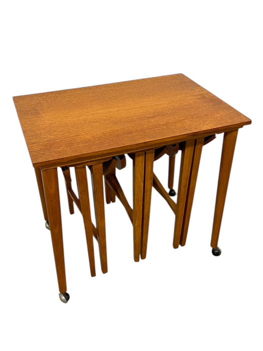 Vintage Mid-Century Modern Nesting Table Set with Three Round Stowaway Stools/Tables on Casters - UK Import