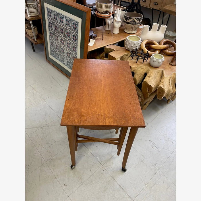 Vintage Mid-Century Modern Nesting Table Set with Three Round Stowaway Stools/Tables on Casters - UK Import