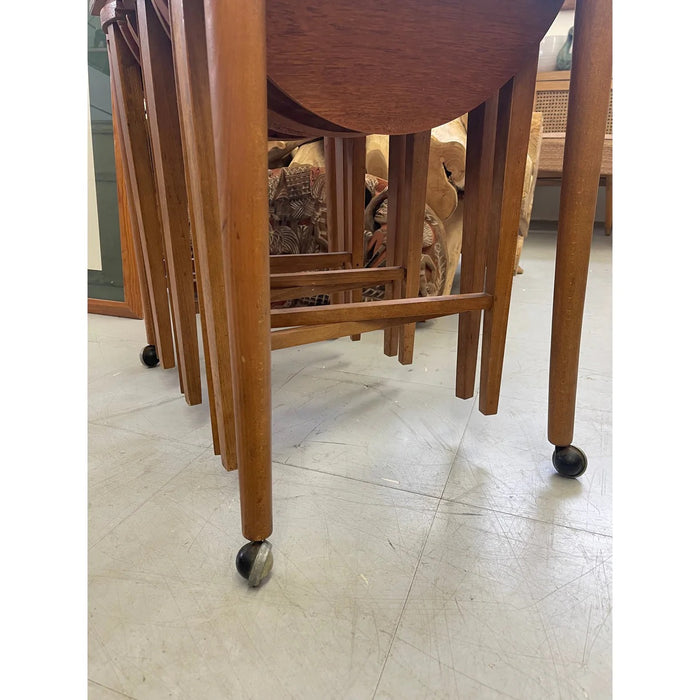 Vintage Mid-Century Modern Nesting Table Set with Three Round Stowaway Stools/Tables on Casters - UK Import