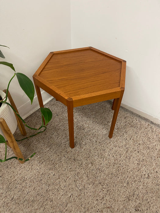 Mid-Century Modern Danish Teakwood Hexagonal Side Table Designed by Hans Christian Andersen