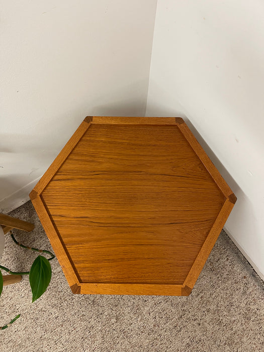 Mid-Century Modern Danish Teakwood Hexagonal Side Table Designed by Hans Christian Andersen
