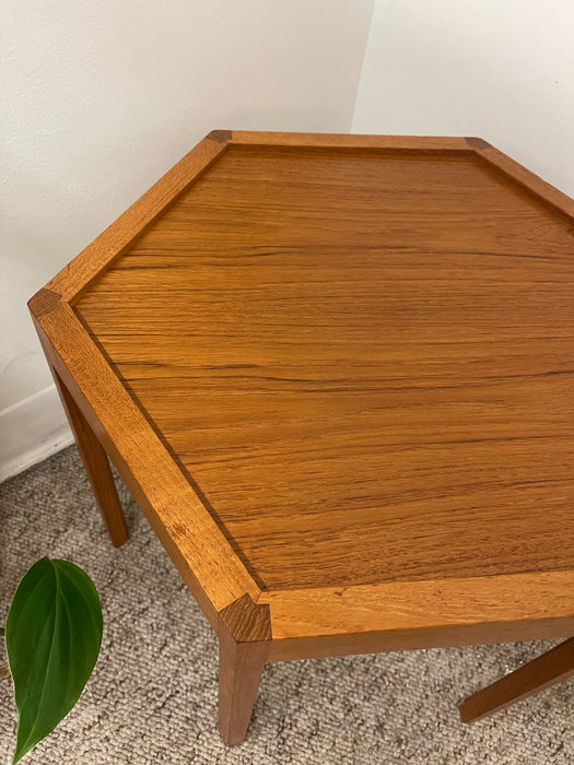 Mid-Century Modern Danish Teakwood Hexagonal Side Table Designed by Hans Christian Andersen
