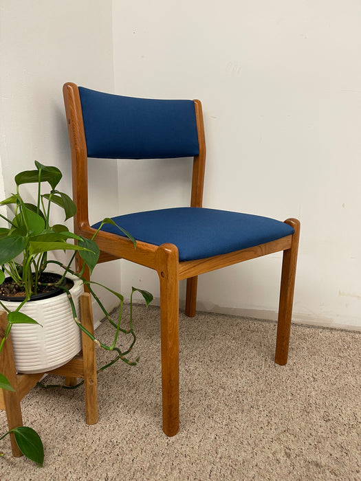 Vintage Danish Modern Dining Chair with Blue Upholstery