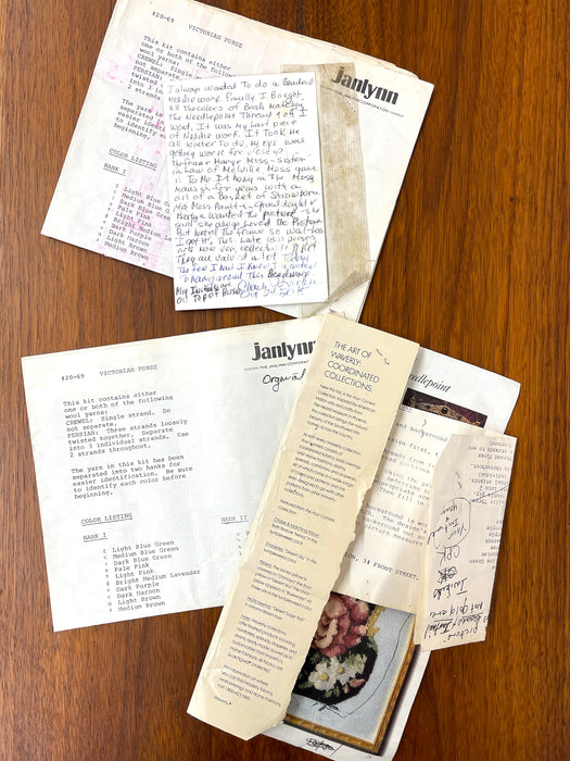 Decorative Hand-Beaded Floral Needlepoint Artwork with Original Pattern Papers and Provenance