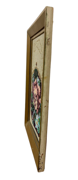 Decorative Hand-Beaded Floral Needlepoint Artwork with Original Pattern Papers and Provenance