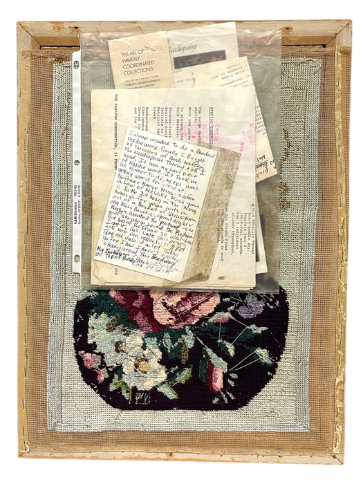 Decorative Hand-Beaded Floral Needlepoint Artwork with Original Pattern Papers and Provenance