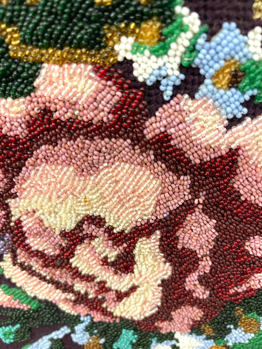 Decorative Hand-Beaded Floral Needlepoint Artwork with Original Pattern Papers and Provenance