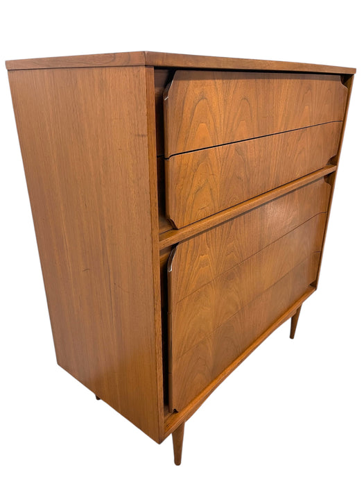 Mid-Century Modern Matching Dresser Set with Sculpted Drawer Fronts-Highboy & 9-Drawer Low Dresser
