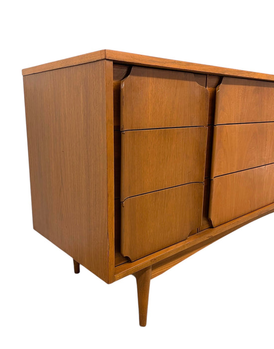 Mid-Century Modern Matching Dresser Set with Sculpted Drawer Fronts-Highboy & 9-Drawer Low Dresser