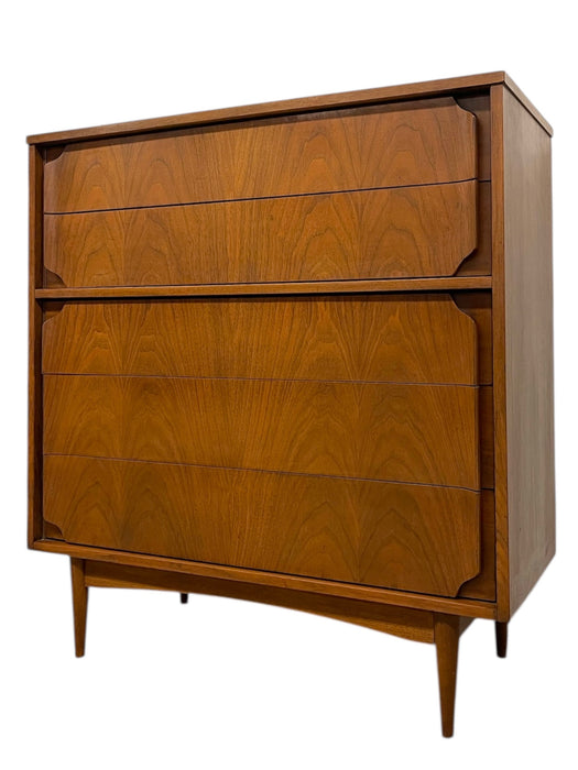 Mid-Century Modern Matching Dresser Set with Sculpted Drawer Fronts-Highboy & 9-Drawer Low Dresser