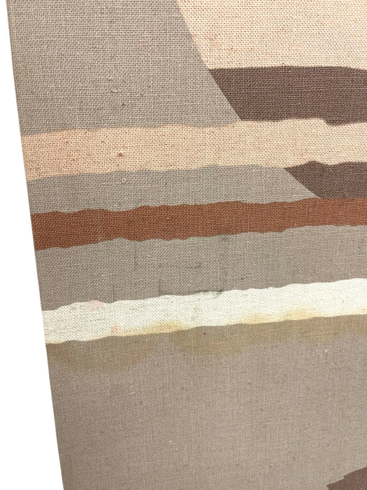 Mid-Century Modern Japanese Landscape Textile Wall Art on Stretched Canvas