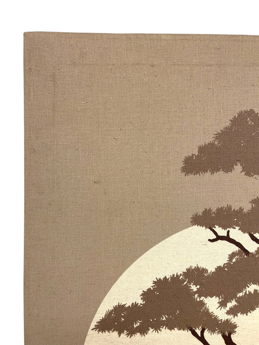 Mid-Century Modern Japanese Landscape Textile Wall Art on Stretched Canvas