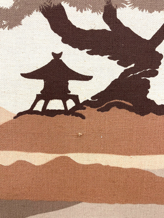 Mid-Century Modern Japanese Landscape Textile Wall Art on Stretched Canvas