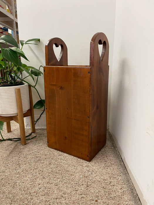 Vintage Handcrafted Wooden Umbrella Stand with Heart Cutout Handles