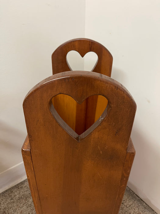 Vintage Handcrafted Wooden Umbrella Stand with Heart Cutout Handles