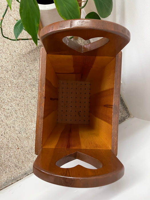Vintage Handcrafted Wooden Umbrella Stand with Heart Cutout Handles