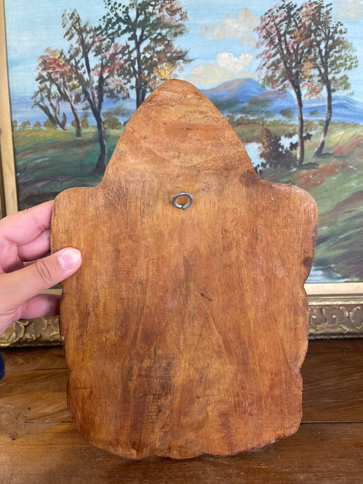 Hand-Carved Wooden Frog Wall Plaque with Inlay and Tribal Motif Design