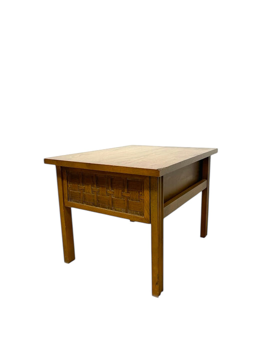 Lane Mid-Century Modern End Table with Basketweave Drawer Front