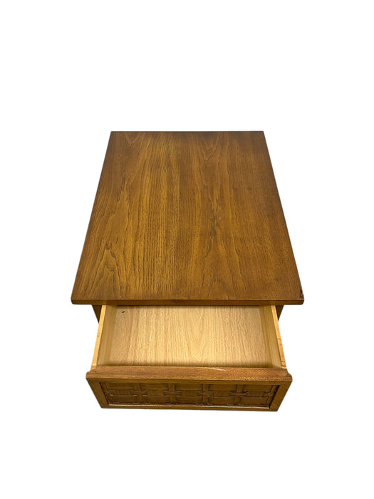 Lane Mid-Century Modern End Table with Basketweave Drawer Front